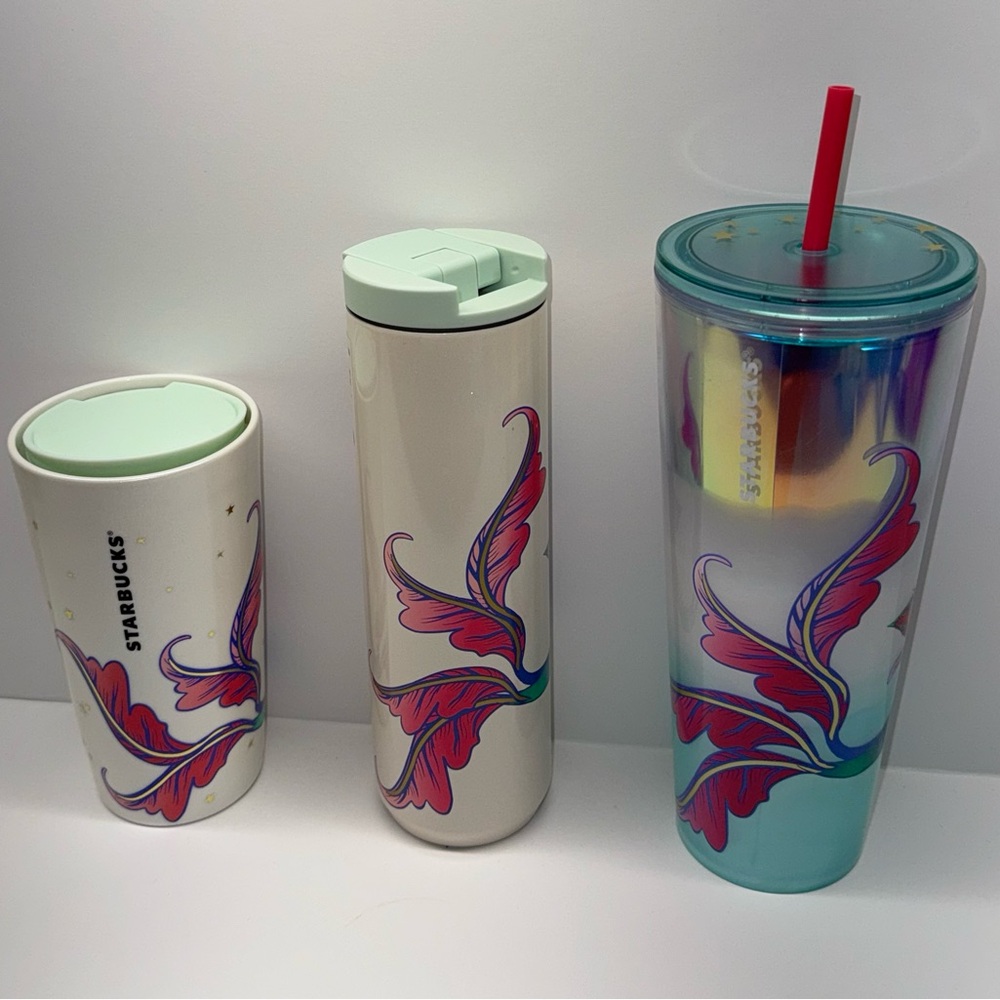 NEW Starbucks 2024 Holiday Iridescent Holographic Siren Shell Star Tumblers Set - Picture 2 of 5